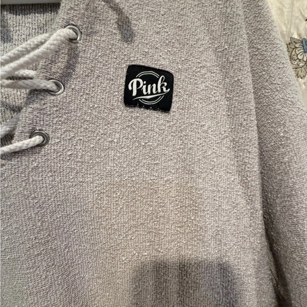 PINK Victoria's Secret Gray Lace-Up Hoodie - Picture 3 of 5